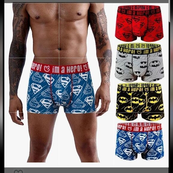 New Men's Boxer Briefs Superhero Lovers Batman Cotton Superman 4 Pack XL - Picture 1 of 12